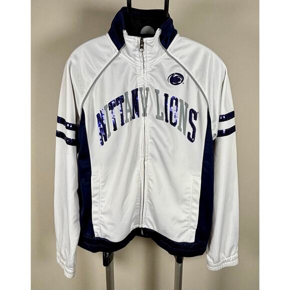 Penn State Nittany Lions White & Navy Sequin Full Zip Jacket Ladies Size Small - Picture 1 of 5